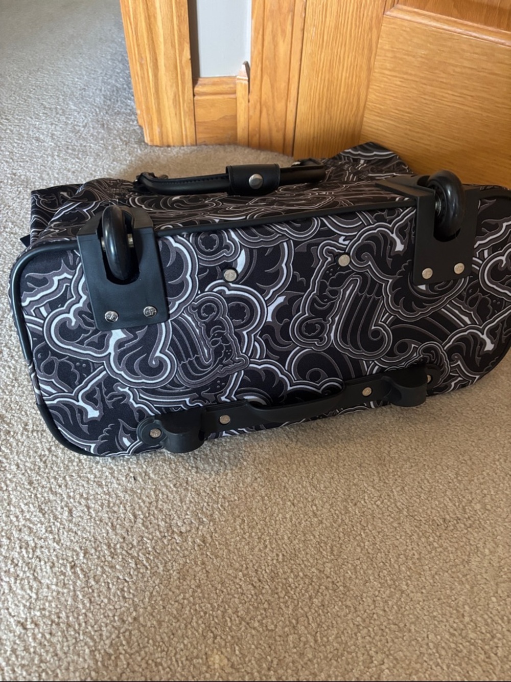 Calpak Black and Gray Swirl-Print Rolling Tote - Picture 4 of 10